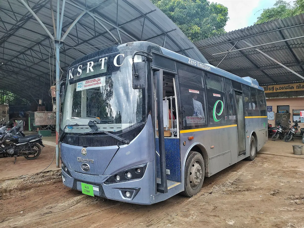 An electric bus of the Kerala state transport corporation